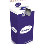Een point of sale display die de alcoholdispenser van Diversey ondersteunt