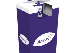 Een point of sale display die de alcoholdispenser van Diversey ondersteunt