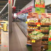 2 foto's die het mooie point of sale display van Imperial meat products tonen