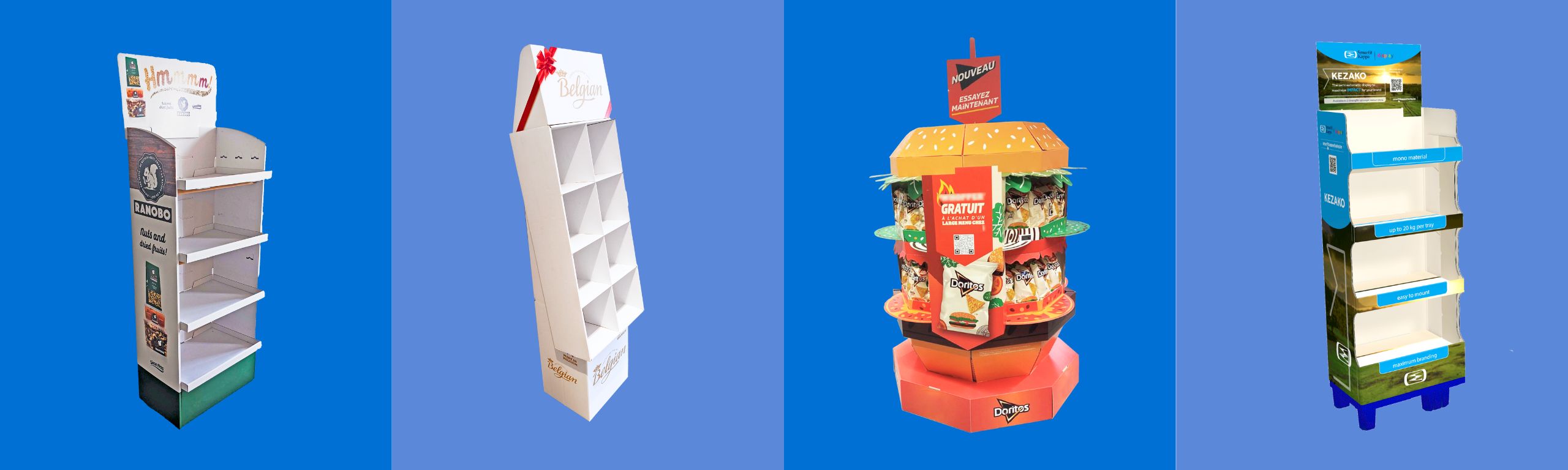 Banner die een voorbeeld van een point of sale display per aanbodrubriek toont.